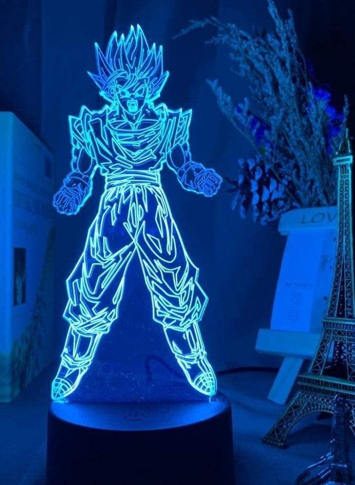 althiqahkey Multicolour Dragon Ball Goku Super Saiyan Figure Atmosphere 3D LED Night Light For Kid's Bedroom Decor Night Light Bedside 3D Night Light Gift 16 Colors Remote Control - Image 2
