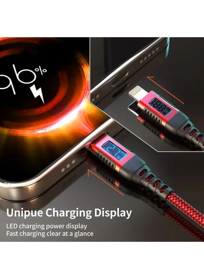 Red Braided USB C to Lightning Cable 3.3ft MFi Certified Fast Charging with LED Display for iPhone - Image 5