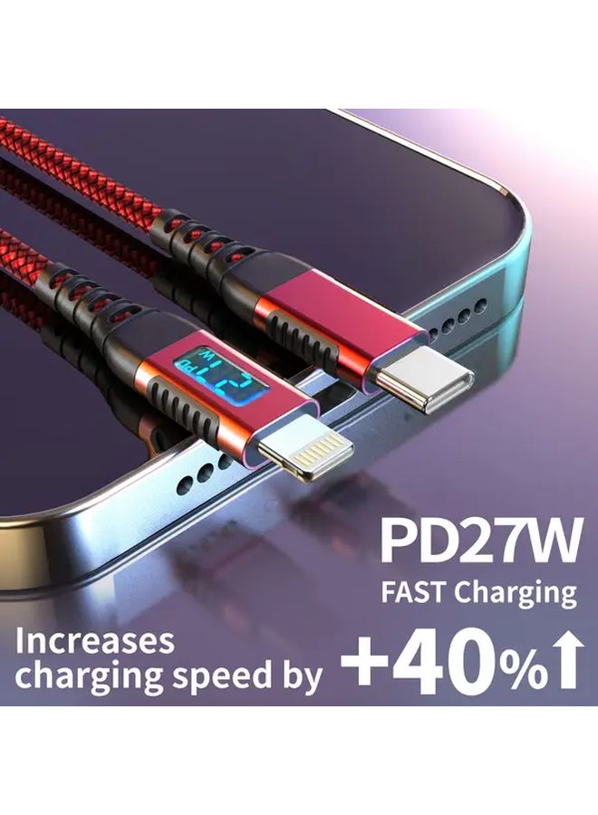 Red Braided USB C to Lightning Cable 3.3ft MFi Certified Fast Charging with LED Display for iPhone - Image 3