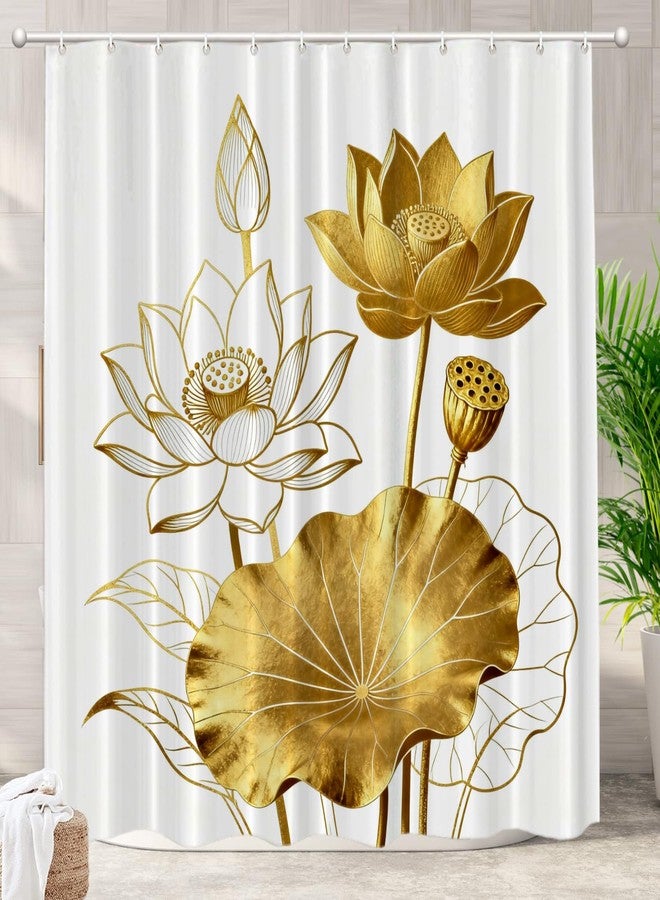 Batmerry Color Gold White Lotus Decorative Shower Curtain, Contour Color Gold White Lotus Asian Flower Symbol Peace Cute Long Wide Rust Proof Grommets for Bathroom Waterproof Washable, 72x72 inches - Image 1