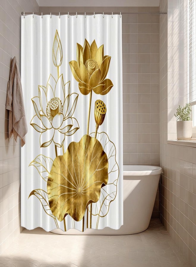 Batmerry Color Gold White Lotus Decorative Shower Curtain, Contour Color Gold White Lotus Asian Flower Symbol Peace Cute Long Wide Rust Proof Grommets for Bathroom Waterproof Washable, 72x72 inches - Image 4