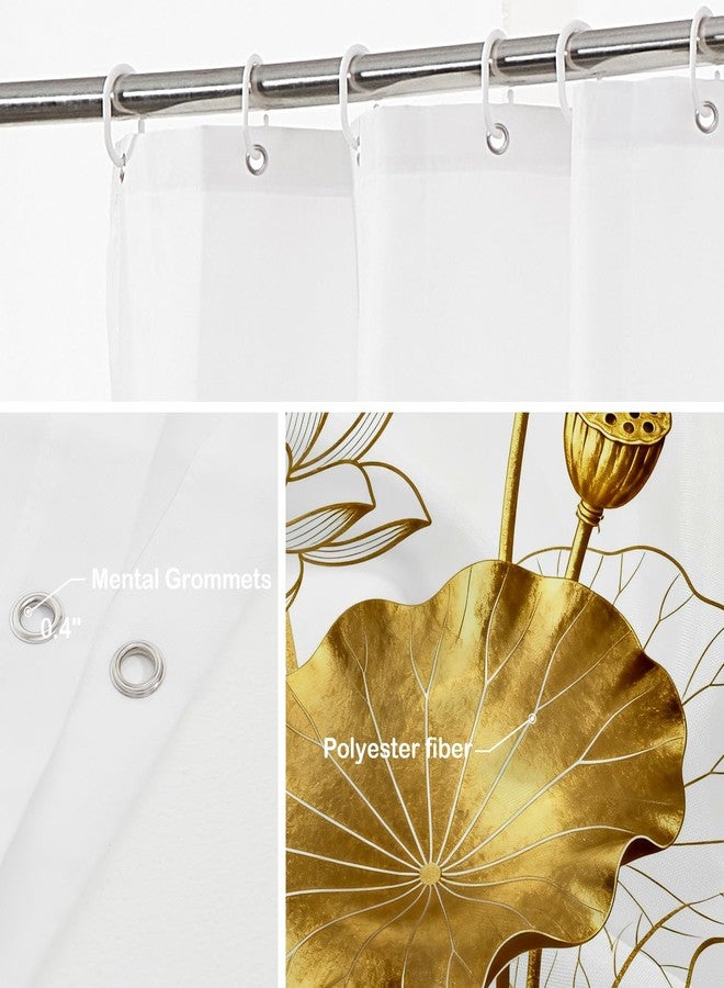Batmerry Color Gold White Lotus Decorative Shower Curtain, Contour Color Gold White Lotus Asian Flower Symbol Peace Cute Long Wide Rust Proof Grommets for Bathroom Waterproof Washable, 72x72 inches - Image 5