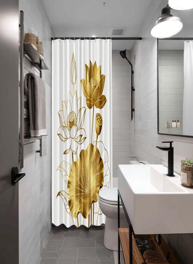 Batmerry Color Gold White Lotus Decorative Shower Curtain, Contour Color Gold White Lotus Asian Flower Symbol Peace Cute Long Wide Rust Proof Grommets for Bathroom Waterproof Washable, 72x72 inches - Image 2