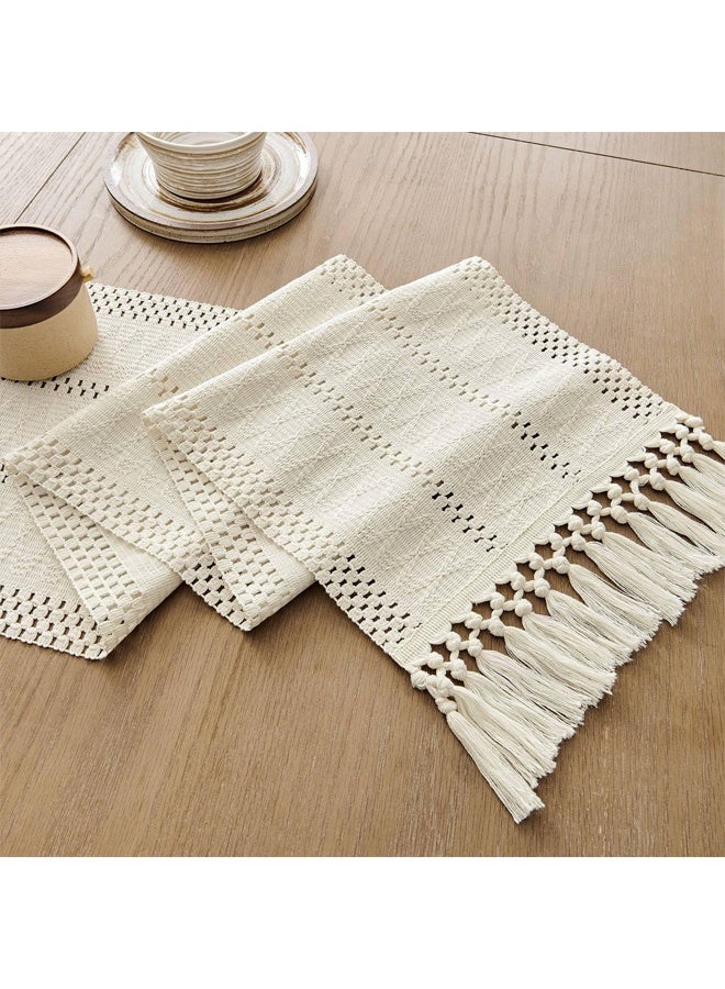 Zeemey Bohemian Stripe Linen Table Runner with Knotted Tassels - 100% Woven Linen Table Flag, Rustic Boho Style for Kitchen Dining Table, Holiday Party Decorative Tablecloth - Single Piece，30*183cm - Image 2