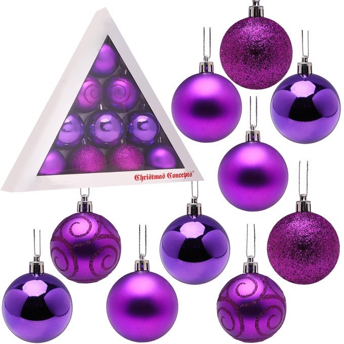PACK OF 1060MM CHRISTMAS TREE BAUBLES SHINY MATTE GLITTER DECORATED BAUBLES PURPLE