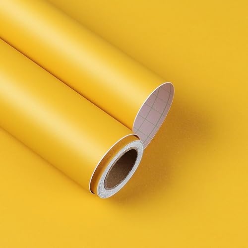 GREEWELT Solid Matte Yellow Wallpaper | Self Adhesive Peel & Stick | Waterproof Decorative Vinyl for Walls | Solid Color Home Décor 41 x 200 cm - Image 1