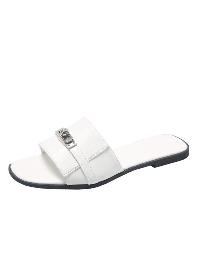 Rup Art Metal Decorated Designer Slippers Women Summer Beach Flat Slippers Slip On Casual Shoe Ladies Brand Shoes For Women Flat  - Image 1
