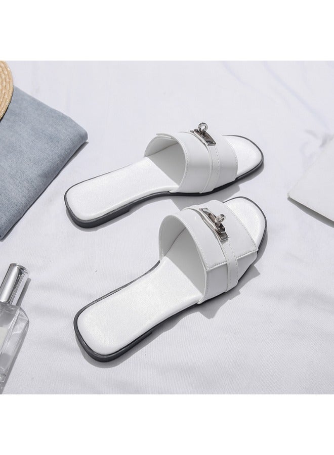 Rup Art Metal Decorated Designer Slippers Women Summer Beach Flat Slippers Slip On Casual Shoe Ladies Brand Shoes For Women Flat  - Image 3