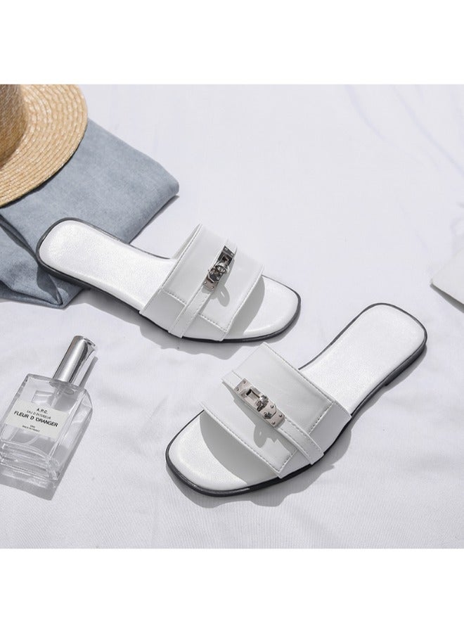 Rup Art Metal Decorated Designer Slippers Women Summer Beach Flat Slippers Slip On Casual Shoe Ladies Brand Shoes For Women Flat  - Image 2