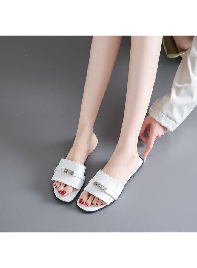 Rup Art Metal Decorated Designer Slippers Women Summer Beach Flat Slippers Slip On Casual Shoe Ladies Brand Shoes For Women Flat  - Image 5