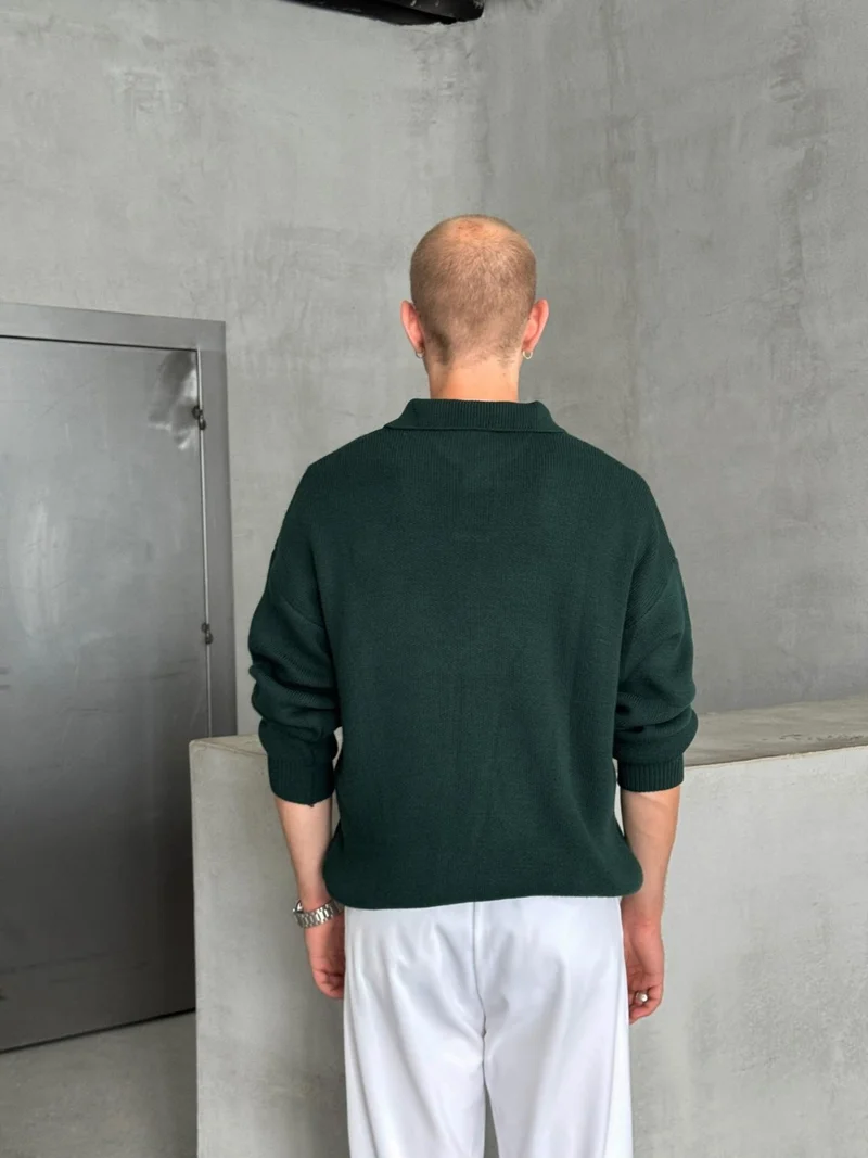 هايمان Men's Polo Collar Knitted Oversize Sweater
