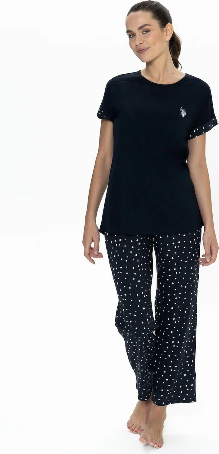 يو اس بولو اسن 20052 Women's Short Sleeve Crew Neck Pajama Set-Navy Blue