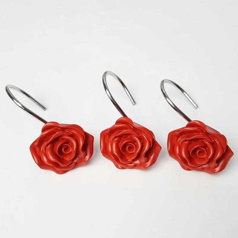 Y&D 12 PCS Rose Shower Curtain Hooks, Anti-Rust Decorative Shower Curtain Rings for Home Fashion Bathroom Decor - Image 1