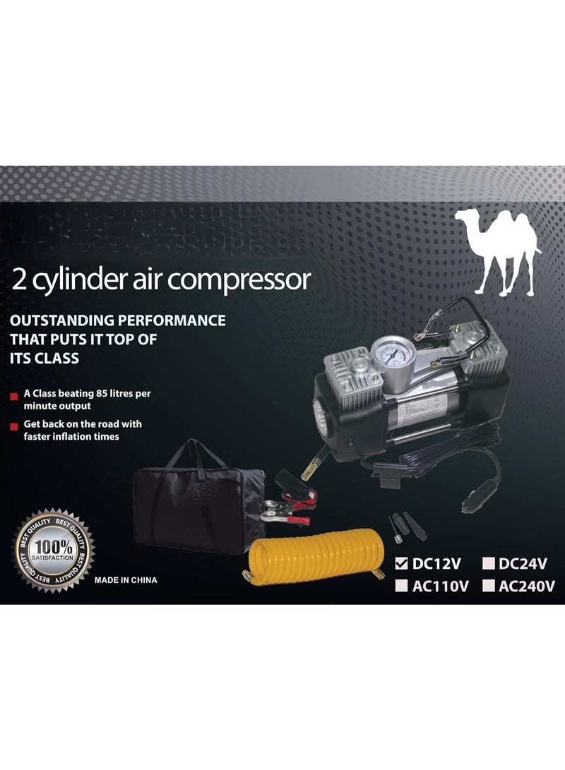 High-Performance 2-Cylinder 12V Air Compressor - Heavy Duty Tire Inflator for 4x4, SUVs, and Cars - Rapid Dual-Cylinder Air Pump - Image 5