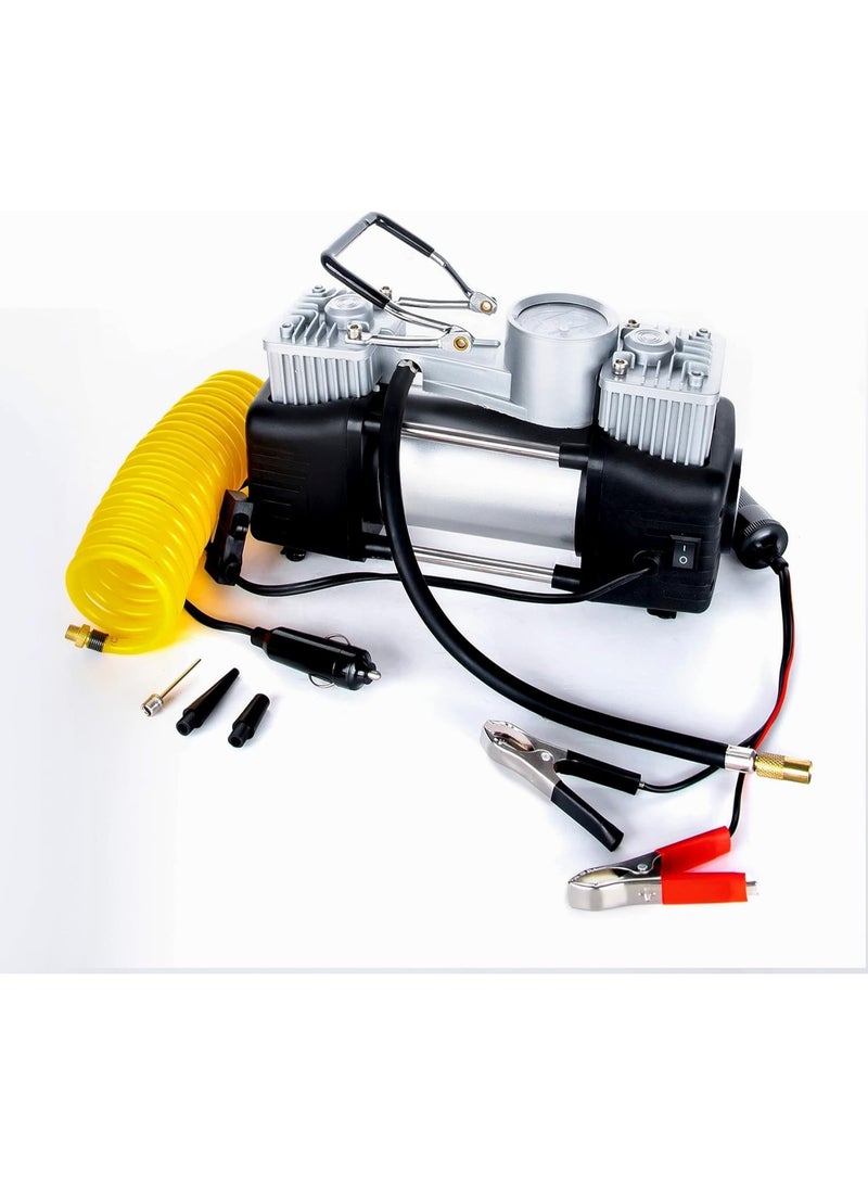 High-Performance 2-Cylinder 12V Air Compressor - Heavy Duty Tire Inflator for 4x4, SUVs, and Cars - Rapid Dual-Cylinder Air Pump - Image 1