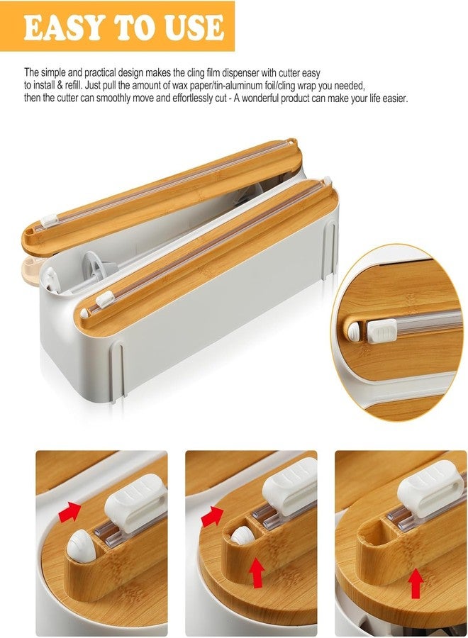 Styleys Magnetic Wrap Organizer Dispenser Compatible with Cling Film, Foil & Parchment | Wall Mount & Fridge Holder | Slide Cutter | Refillable Storage Rack for Kitchen - CX2, Bamboo - Image 4