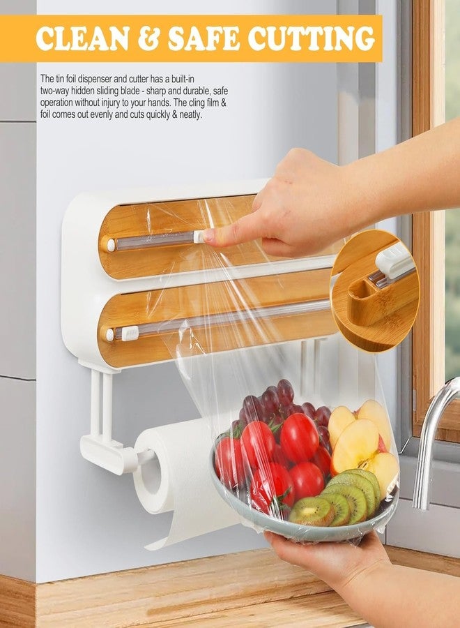 Styleys Magnetic Wrap Organizer Dispenser Compatible with Cling Film, Foil & Parchment | Wall Mount & Fridge Holder | Slide Cutter | Refillable Storage Rack for Kitchen - CX2, Bamboo - Image 2