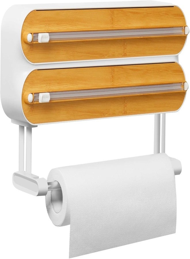 Styleys Magnetic Wrap Organizer Dispenser Compatible with Cling Film, Foil & Parchment | Wall Mount & Fridge Holder | Slide Cutter | Refillable Storage Rack for Kitchen - CX2, Bamboo - Image 1
