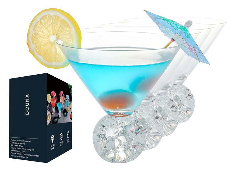 Dounx Dounx 8oz Martini Glasses Set of 4 Crystal Cocktail Glasses for Bar Margarita Cosmopolitan Manhattan Gimlet Pisco Sour Leadfree Glasses Cracked Crystal Ball Base Reusable 