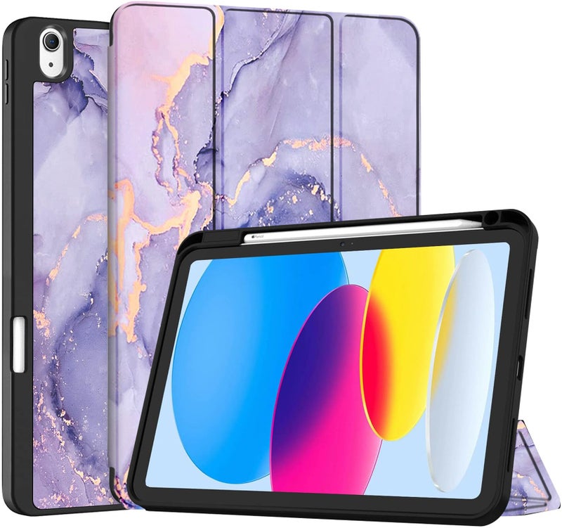 Robustrion Cover for iPad 11th Generation (A16) / 10th Gen Cover Case with [Right Side Pencil Holder] [Auto Sleep Wake] [Soft Back] (2022/2025), Case for iPad 11th 11"/ 10th 10.9" - Marble Lilac - Image 1
