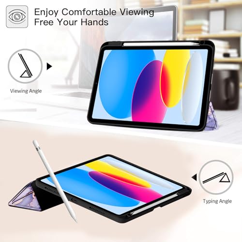 Robustrion Cover for iPad 11th Generation (A16) / 10th Gen Cover Case with [Right Side Pencil Holder] [Auto Sleep Wake] [Soft Back] (2022/2025), Case for iPad 11th 11"/ 10th 10.9" - Marble Lilac - Image 4