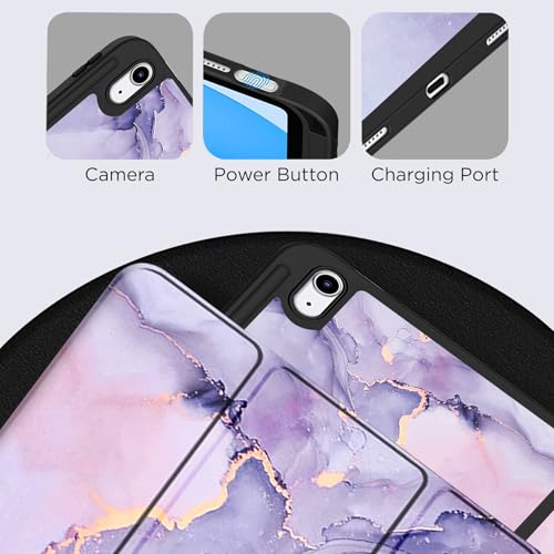 Robustrion Cover for iPad 11th Generation (A16) / 10th Gen Cover Case with [Right Side Pencil Holder] [Auto Sleep Wake] [Soft Back] (2022/2025), Case for iPad 11th 11"/ 10th 10.9" - Marble Lilac - Image 5