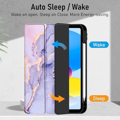Robustrion Cover for iPad 11th Generation (A16) / 10th Gen Cover Case with [Right Side Pencil Holder] [Auto Sleep Wake] [Soft Back] (2022/2025), Case for iPad 11th 11"/ 10th 10.9" - Marble Lilac - Image 3