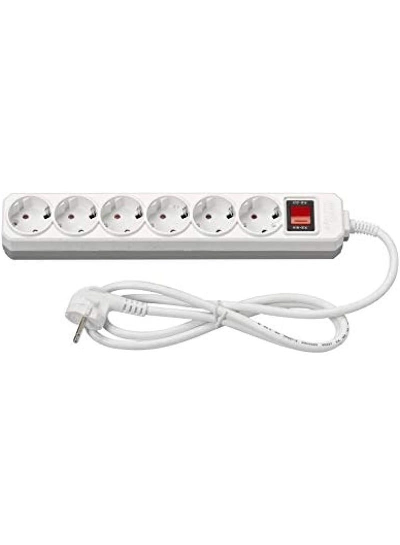 Power strip with 5-meter cable, 6 outlet sockets, and illuminated main control switch
