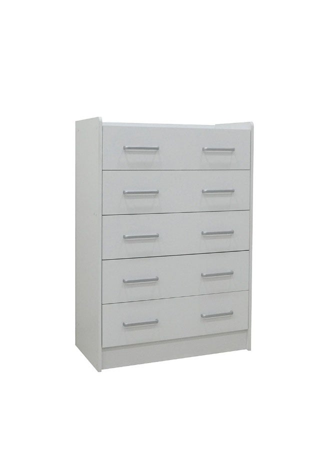 DANUBE HOME صدر عالٍ من 5 أدراج طاولة صدر أدراج غرفة المعيشة صدر أدراج حديث وبسيط أثاث غرفة النوم خزانة تخزين حائط - أبيض - Image 3