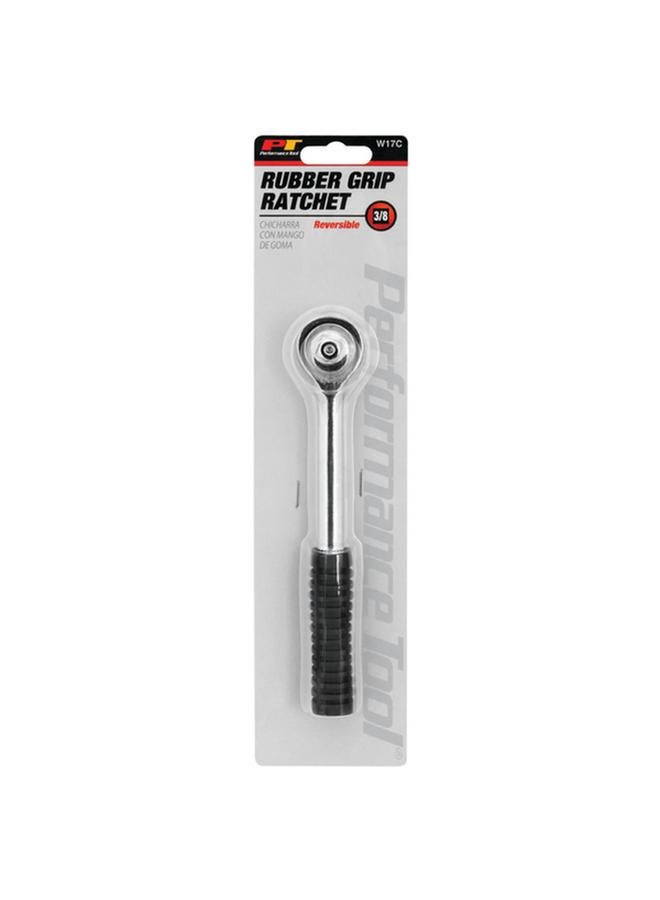 Performance Tool Chrome Plated Rubber Grip Ratchet Black and Silver 3/8inch W17C - Image 2