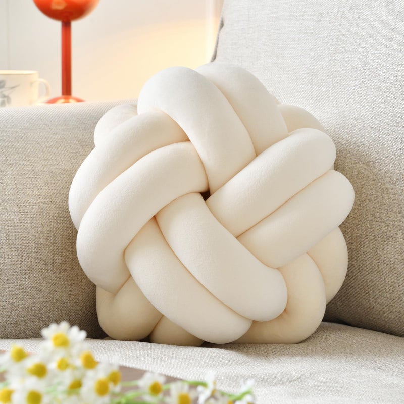 VBGYA Knot Ball Pillow Round Decorative Throw Pillows Cushion 8 Inch Beige Soft Plush Knotted Pillows Pillow Modern Home Throw Knot Decorative Cushion - Image 2