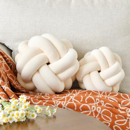 VBGYA Knot Ball Pillow Round Decorative Throw Pillows Cushion 8 Inch Beige Soft Plush Knotted Pillows Pillow Modern Home Throw Knot Decorative Cushion - Image 3