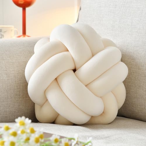 VBGYA Knot Ball Pillow Round Decorative Throw Pillows Cushion 8 Inch Beige Soft Plush Knotted Pillows Pillow Modern Home Throw Knot Decorative Cushion - Image 1