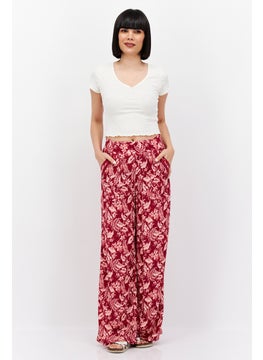 INC Women Wide Leg Floral Print Pull On Pants, Maroon Combo  - Image 4