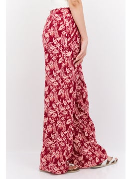 INC Women Wide Leg Floral Print Pull On Pants, Maroon Combo  - Image 2