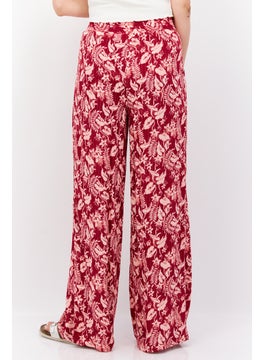 INC Women Wide Leg Floral Print Pull On Pants, Maroon Combo  - Image 3