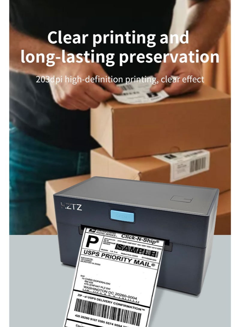 HZ-9220 High-Speed 4-Inch Thermal Label Printer for Shipping & Barcode – 203dpi, USB & Bluetooth, Supports QR Code, No Ink Required  - Image 3