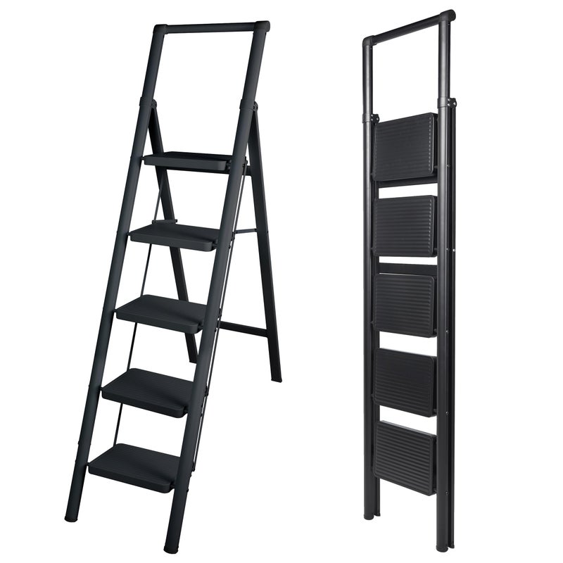 UZIRO Folding Ladder 5 Steps, Lightweight and Compact, Decorative Design, Wide Non-Slip Steps, Ideal for Home, Kitchen and Office Use, Easy to Store and Transport, High Durability - Image 1