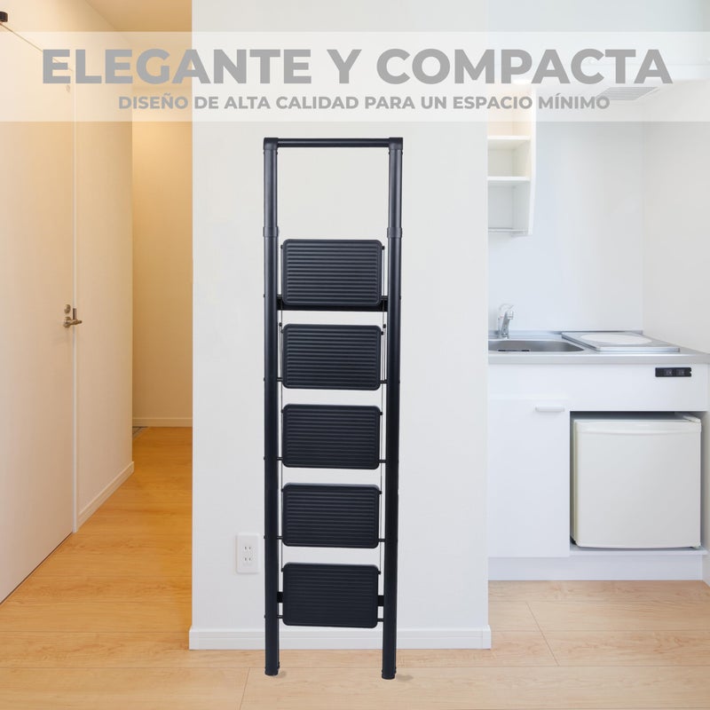 UZIRO Folding Ladder 5 Steps, Lightweight and Compact, Decorative Design, Wide Non-Slip Steps, Ideal for Home, Kitchen and Office Use, Easy to Store and Transport, High Durability - Image 4