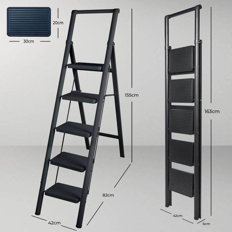 UZIRO Folding Ladder 5 Steps, Lightweight and Compact, Decorative Design, Wide Non-Slip Steps, Ideal for Home, Kitchen and Office Use, Easy to Store and Transport, High Durability - Image 3