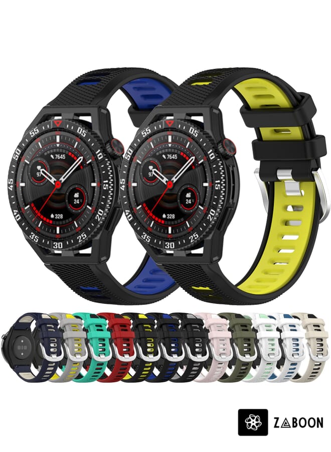 Zaboon Watch Band For Huawei Watch 3 Pro New 22mm Sports Two-Color Steel Buckle Silicone (White+Teal) - Image 3