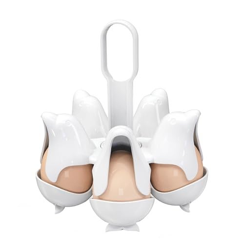 Asltw Dolphin Egg Holder Rack, 5 Egg Boiling Tray with Flip Top 10 Egg Storage, Heat Resistant Handle, Multi Purpose Egg Poacher for Cooking, Fridge Organizing & Serving (White) - Image 2