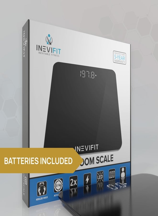 إنيفي فيت ميزان حمام INEVIFIT، ميزان رقمي عالي الدقة لقياس وزن الجسم، يقيس الوزن حتى 400 رطل. يشمل البطاريات. - Image 5