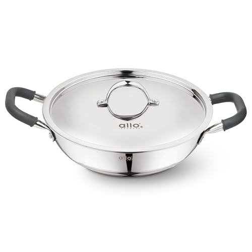Allo Triply Stainless Steel Kadhai with Handles|Perfect Kadhai for Curry/Stir-Fry/Deep-Fry/DryVeg/Saut Induction Friendly Naturally Non-Stick with Lid | 10 Years Warranty, 24cm, 2.7 litres - Image 1