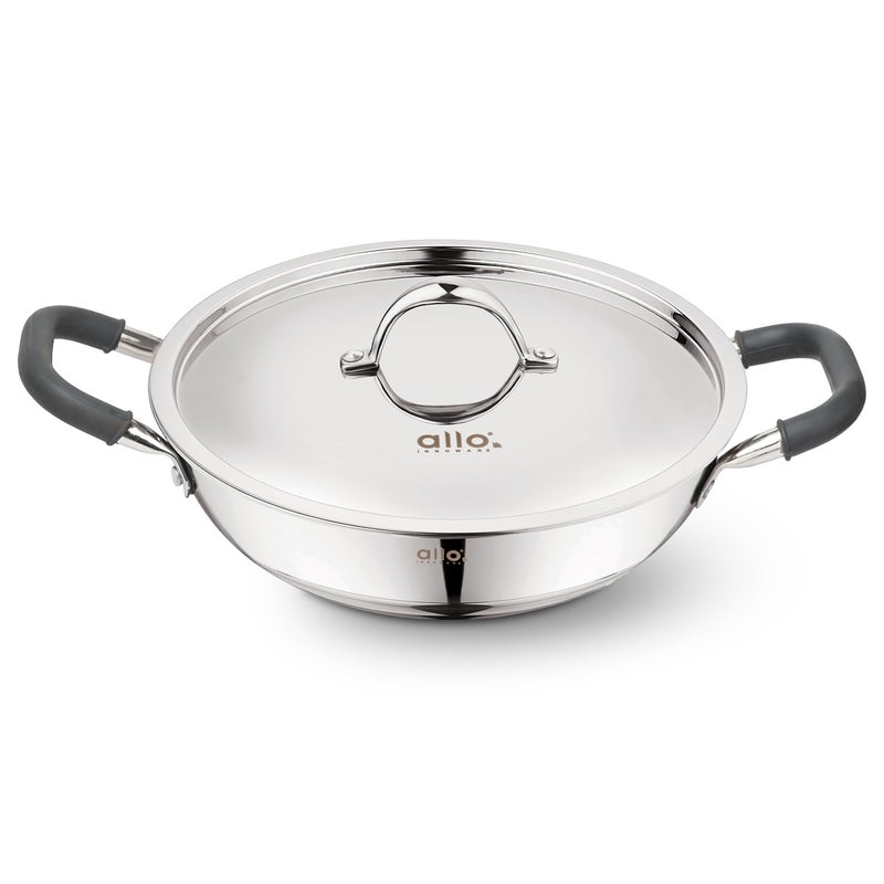 Allo Triply Stainless Steel Kadhai with Handles|Perfect Kadhai for Curry/Stir-Fry/Deep-Fry/DryVeg/Saut Induction Friendly Naturally Non-Stick with Lid | 10 Years Warranty, 24cm, 2.7 litres - Image 2