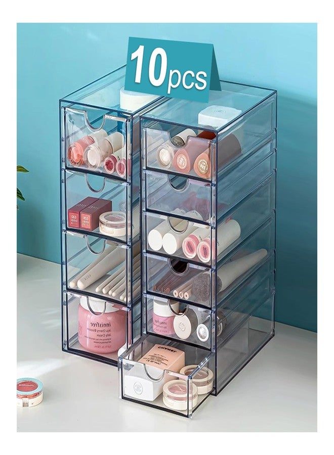 UDUK Acrylic Drawer Organizer with 10 Drawers, 2 Set Craft Organizers and Storage, Clear Storage Drawers, Desk Drawer Organizer for Vanity, Office Supplies, Jewelry, Pen - Image 1