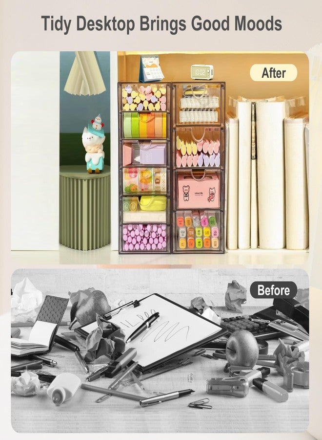 UDUK Acrylic Drawer Organizer with 10 Drawers, 2 Set Craft Organizers and Storage, Clear Storage Drawers, Desk Drawer Organizer for Vanity, Office Supplies, Jewelry, Pen - Image 5