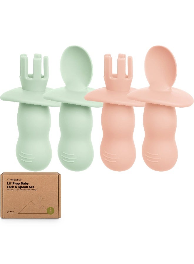 KeaBabies Lila Prep Fork & Spoon Set, Baby Weaning Utensils, Self-Feeding, Mellow - Image 1