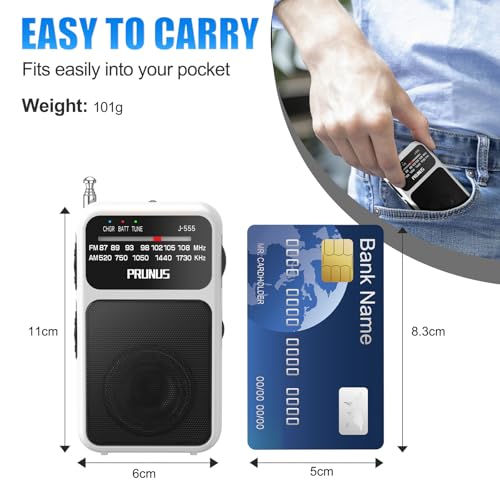 PRUNUS J-555 Pocket Radio fm for home MW/AM Built-in Battery USB-C Charging&AA Battery Operated Small Radios,Excellent Reception Earphone Jack Back Clip Flashlight Portable Mini USB-C Charging Lanyard - Image 3