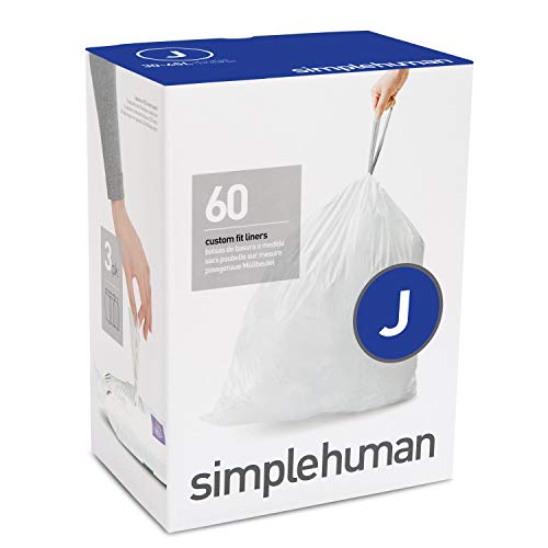 simplehuman بطانة سلة المهملات المخصصة من simplehuman Code J، 3 عبوات إعادة تعبئة (60 قطعة)، 30-45 لتر / 8-12 جالون - Image 1
